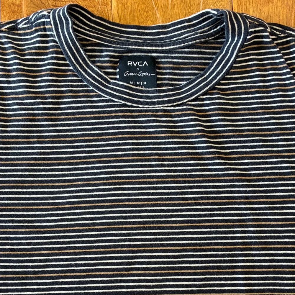 RVCA Black and White Striped Crew Tee